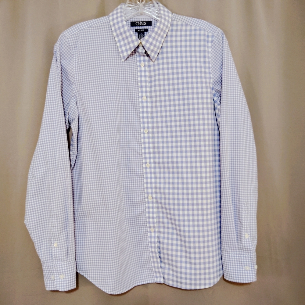 Chaps Women's M Classic Country Blue/White Gingham Print Button-Down Shirt